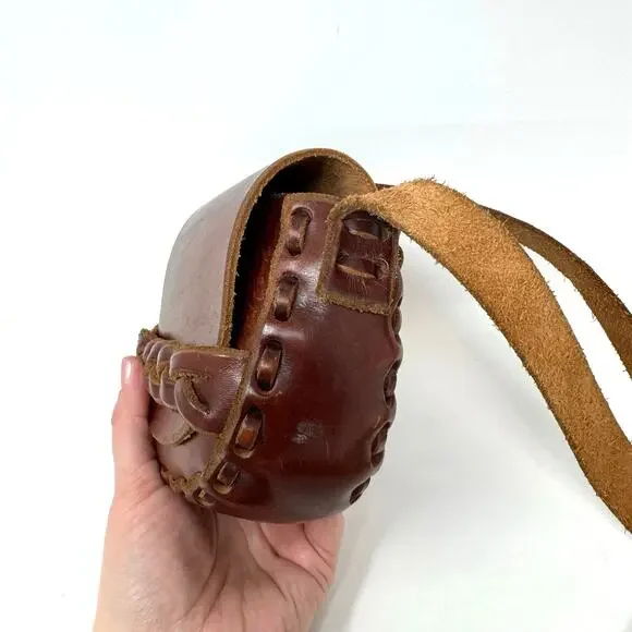 American Eagle Rustic Brown Braided Leather Bag Crossbody Western Boho Southwest - Picture 3 of 10